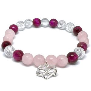 Minerální náramek růženín, tygří oko, křišťál - POLIBEK (stříbro Ag925)